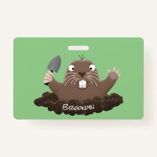 Funny pocket gopher digging cartoon illustration ID badge