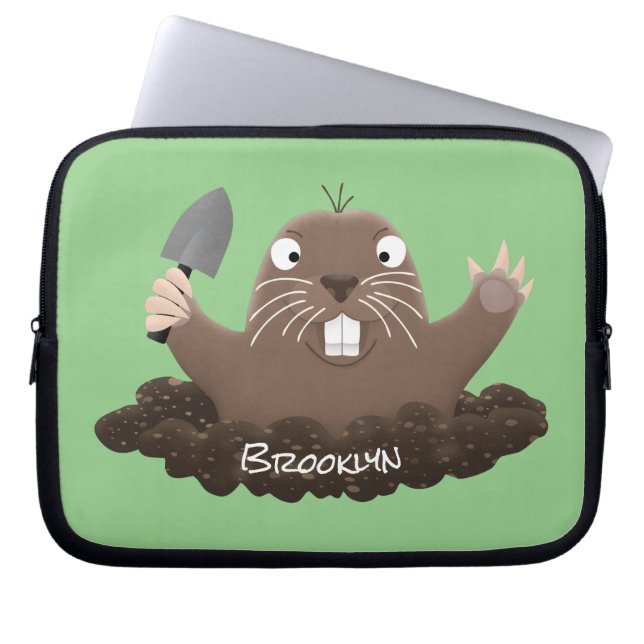 Funny pocket gopher digging cartoon illustration laptop sleeve (Front)
