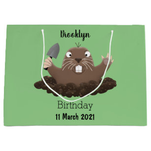 Funny pocket gopher digging cartoon illustration large gift bag