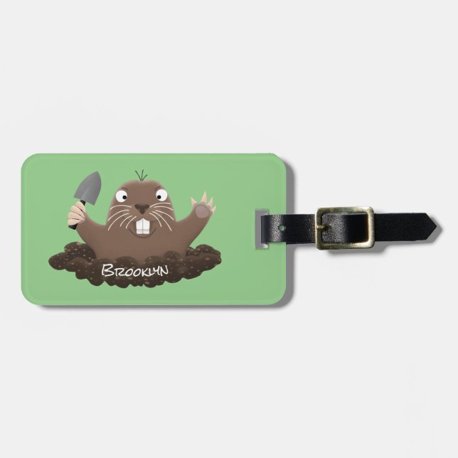 Funny pocket gopher digging cartoon illustration luggage tag (Front Horizontal)