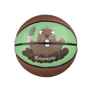 Funny pocket gopher digging cartoon illustration mini basketball