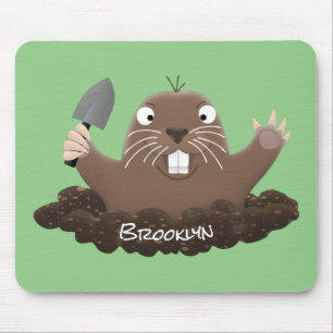 Funny pocket gopher digging cartoon illustration mouse mat