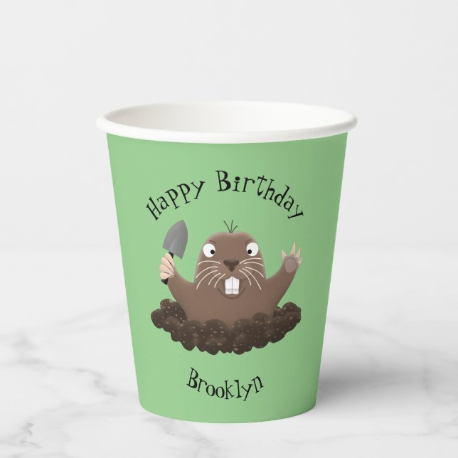 Funny pocket gopher digging cartoon illustration paper cups (Front)