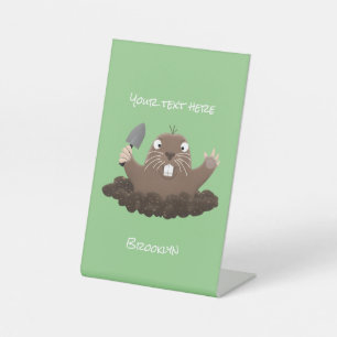 Funny pocket gopher digging cartoon illustration pedestal sign