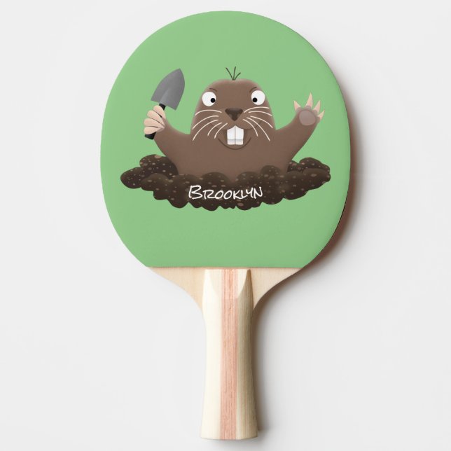 Funny pocket gopher digging cartoon illustration ping pong paddle (Front)