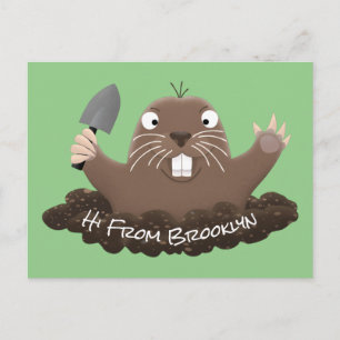 Funny pocket gopher digging cartoon illustration postcard