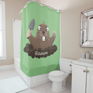 Funny pocket gopher digging cartoon illustration shower curtain