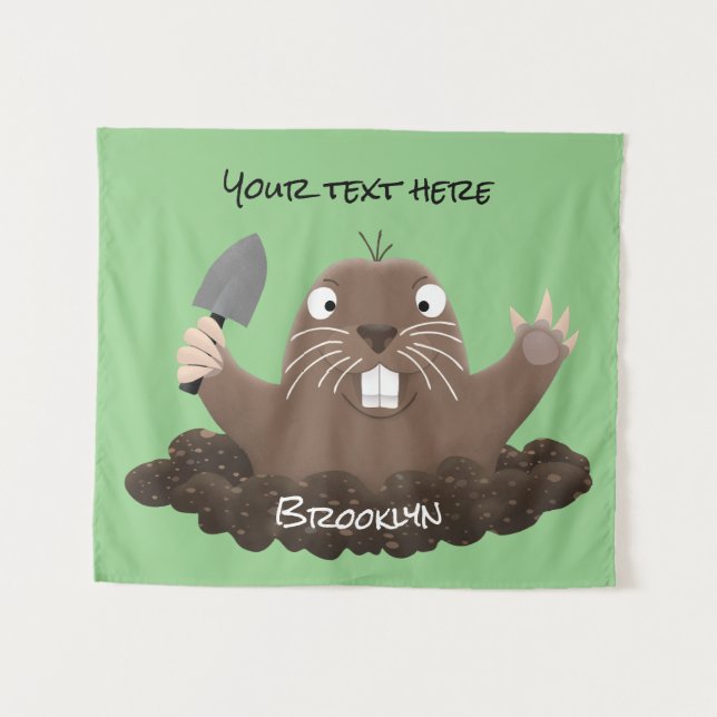 Funny pocket gopher digging cartoon illustration tapestry (Front (Horizontal))