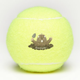 Funny pocket gopher digging cartoon illustration tennis balls