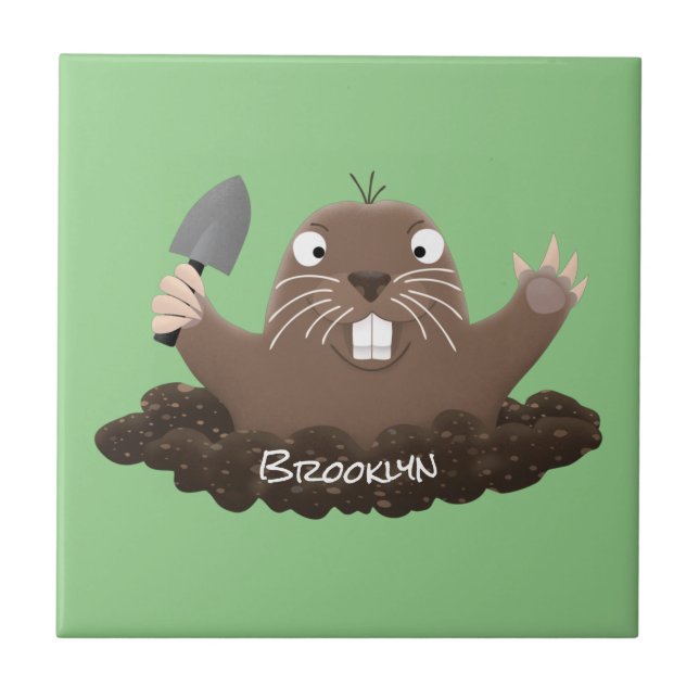 Funny pocket gopher digging cartoon illustration  tile (Front)