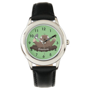 Funny pocket gopher digging cartoon illustration watch