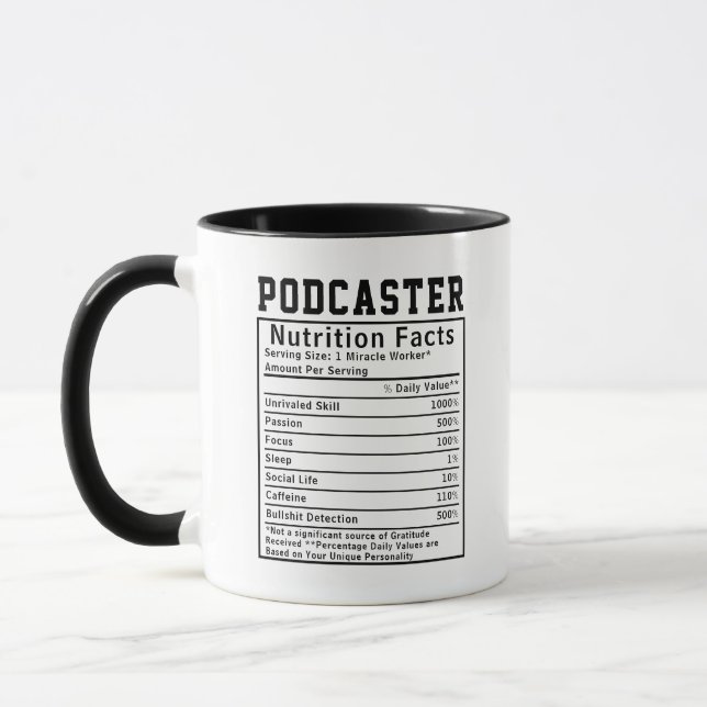 Funny Podcaster Nutrition Facts Employee Staff  Mug (Left)