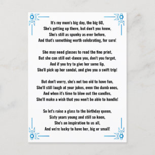 Funny Poem for 60th Birthday Woman Postcard