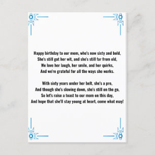 Funny Poem for 60th Woman Postcard