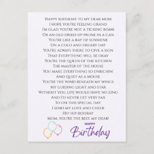Funny Poem for Mum Birthday Postcard