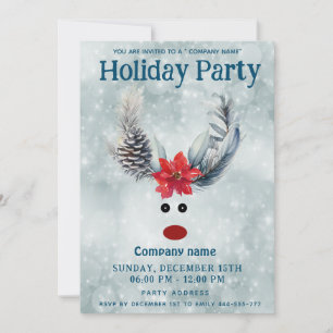 Funny  poinsettia reindeer holiday party corporate invitation