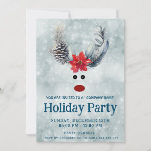 Funny  poinsettia reindeer holiday party corporate invitation