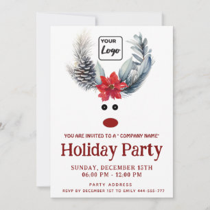 Funny poinsettia reindeer logo holiday corporate invitation