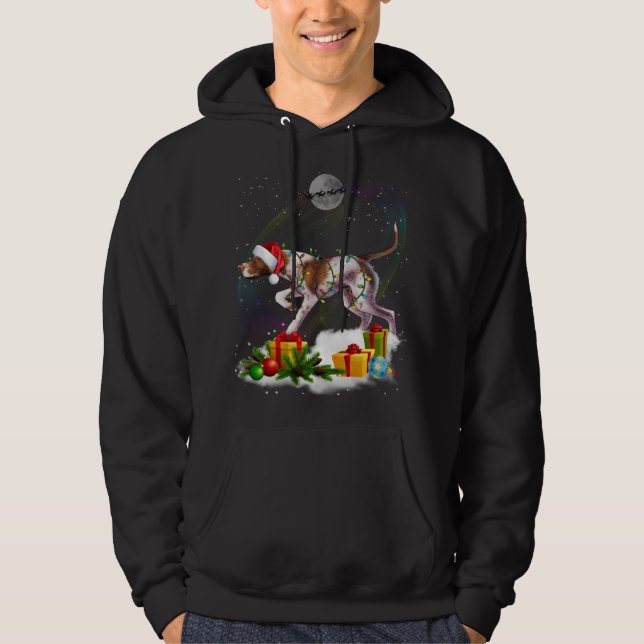 Funny Pointer Dog Christmas Lights Santa Hat Xmas Hoodie (Front)