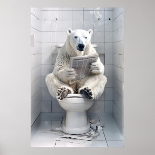 Funny Polar Bear Bathroom Print Animal on Toilet