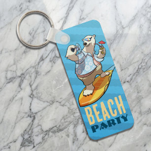 Funny Polar Bear Beach Party Summer Surfer Cartoon Key Ring