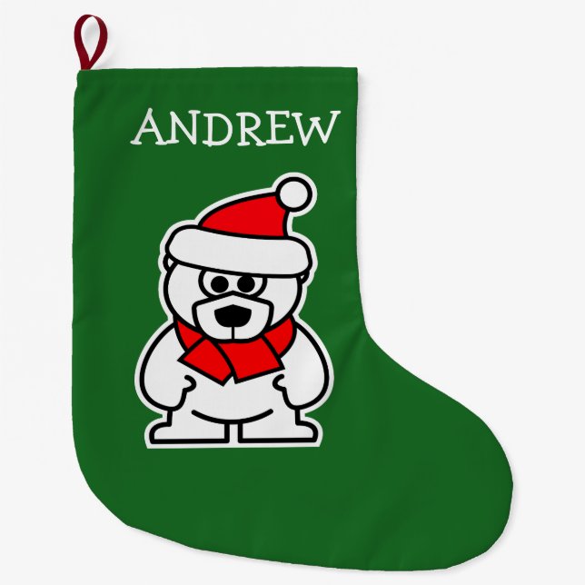 Funny polar bear Christmas stocking for kids (Front)