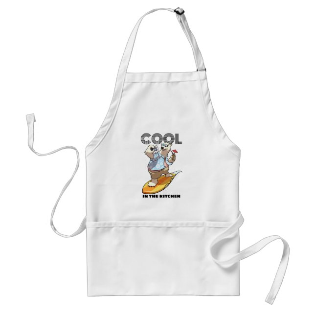 Funny Polar Bear Cool In The Kitchen Surf Cartoon Standard Apron (Front)