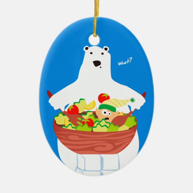 Funny polar bear elf salad Christmas ornament (Front)