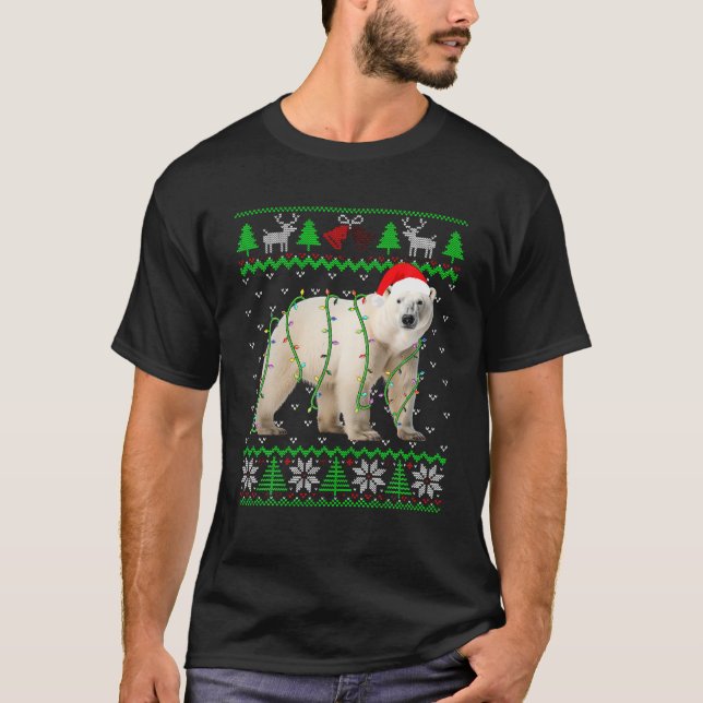 Funny Polar Bear Lights Ugly Sweater Christmas Tre (Front)