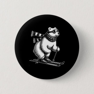 Funny Polar Bear Loves Skiing In The Snow On Ski H 6 Cm Round Badge