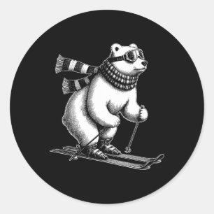 Funny Polar Bear Loves Skiing In The Snow On Ski H Classic Round Sticker