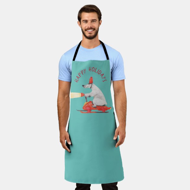 Funny Polar Bear on Snowmobile Customisable Apron (Worn)