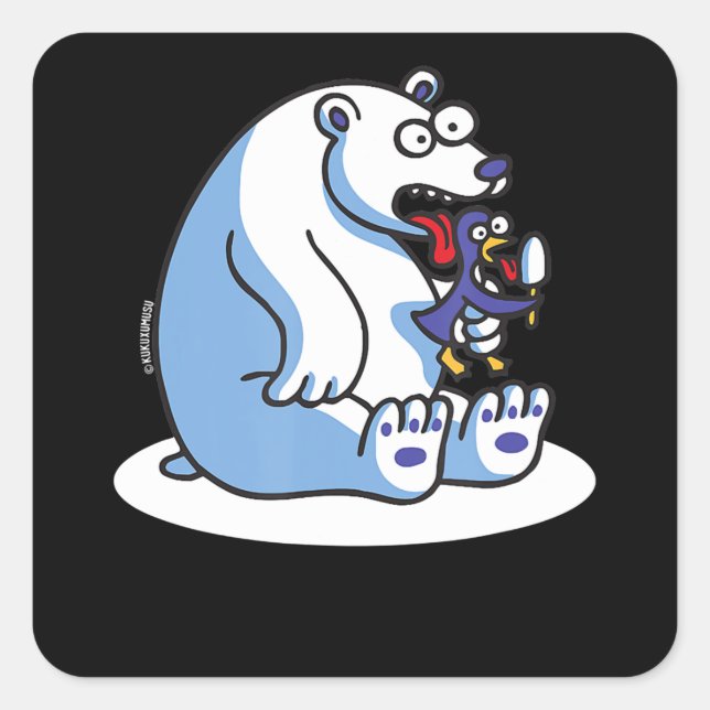 Funny Polar Bear Penguin Ice Cream Animal Lover Square Sticker (Front)