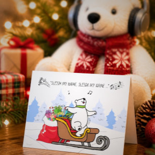 Funny Polar Bear Sleigh My Name Holiday Card