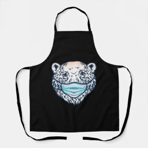 Funny Polar Bear Wearing A face Mask  Animal Lover Apron