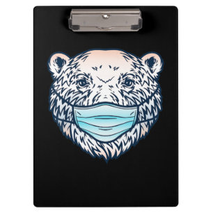 Funny Polar Bear Wearing A face Mask  Animal Lover Clipboard