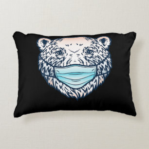 Funny Polar Bear Wearing A face Mask Animal Lover Decorative Cushion