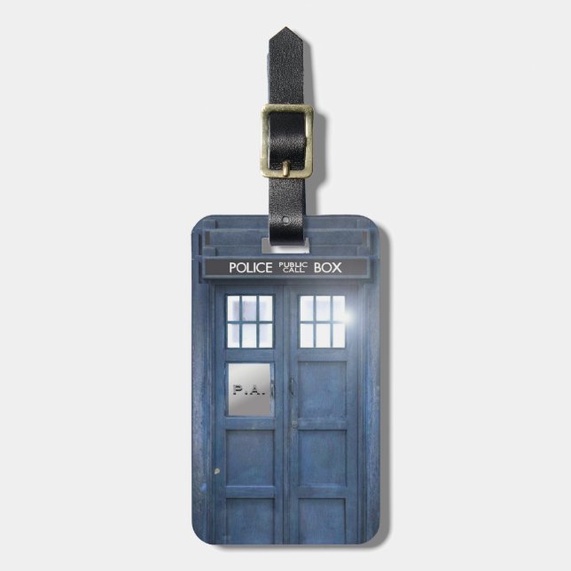 Funny Police Box travellers with monogram Luggage Tag (Front Vertical)