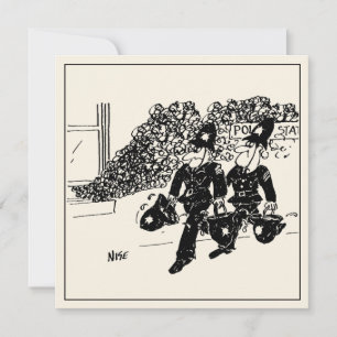 Funny Police Cartoon. Police Station on Fire. Card