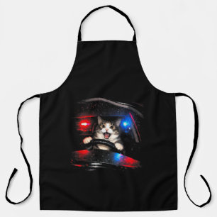 Funny Police Cat Driving Car Vintage Cat Meme Apron
