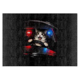 Funny Police Cat Driving Car Vintage Cat Meme Cutting Board