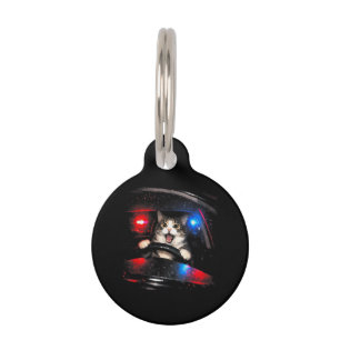 Funny Police Cat Driving Car Vintage Cat Meme Pet Tag