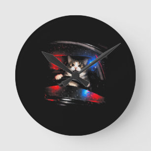 Funny Police Cat Driving Car Vintage Cat Meme Round Clock