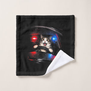 Funny Police Cat Driving Car Vintage Cat Meme Wash Cloth