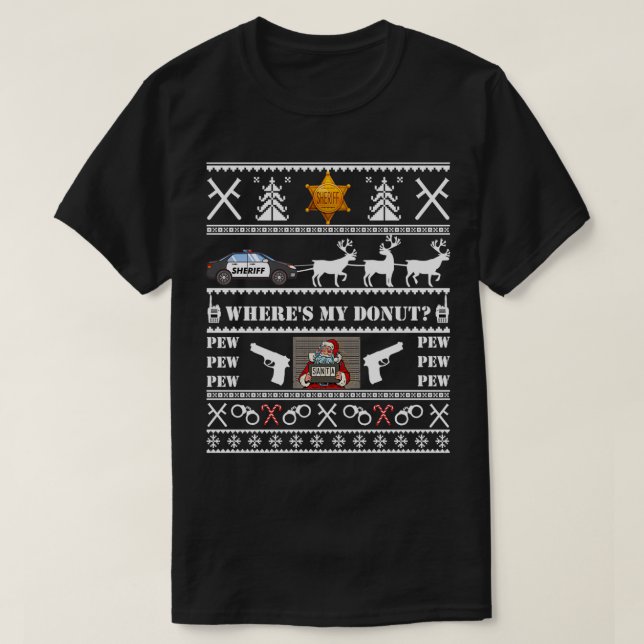 Funny Police Cop Deputy Sheriff Ugly Christmas Swe T-Shirt (Design Front)