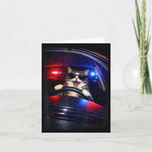 Funny police crazy cat driving car funny cat meme card