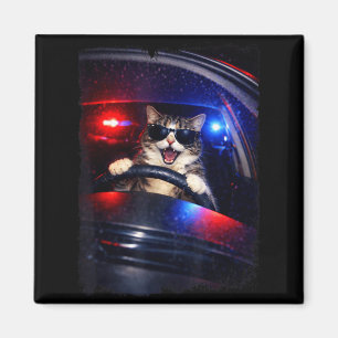 Funny police crazy cat driving car funny cat meme magnet