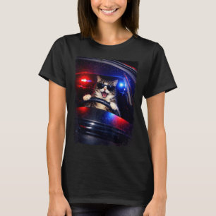 Funny police crazy cat driving car funny cat meme T-Shirt