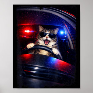Funny police crazy cat driving car funny cat memeF Poster