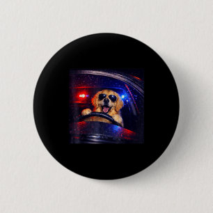 Funny police golden retriever driving car dog meme 6 cm round badge